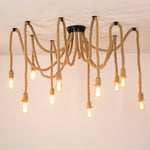 Artisan Hemp Rope Scattered Flower Chandelier for Rustic Interiors