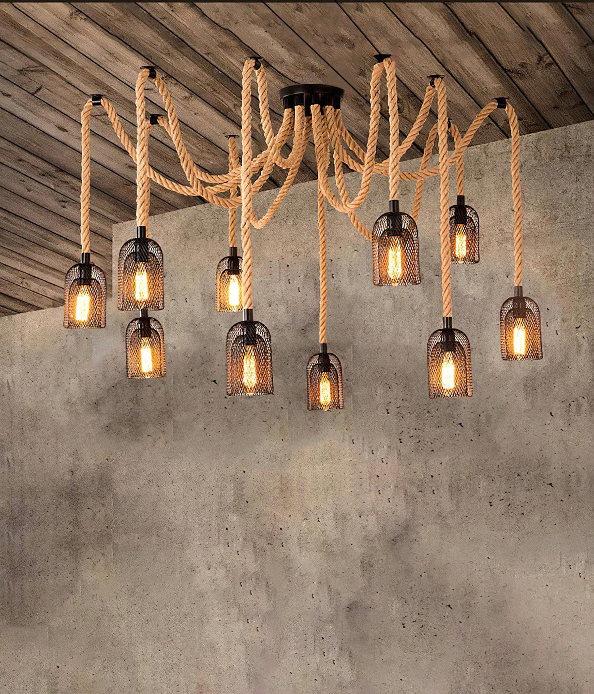Artisan Hemp Rope Scattered Flower Chandelier for Rustic Interiors