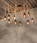 Artisan Hemp Rope Scattered Flower Chandelier for Rustic Interiors