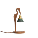 Walnut Heron Sculptural Table Lamp with Candle Warmer – Brass & Forest Green