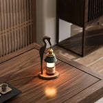 Walnut Heron Sculptural Table Lamp with Candle Warmer – Brass & Forest Green