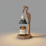 Walnut Heron Sculptural Table Lamp with Candle Warmer – Brass & Forest Green