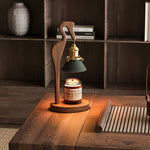 Walnut Heron Sculptural Table Lamp with Candle Warmer – Brass & Forest Green