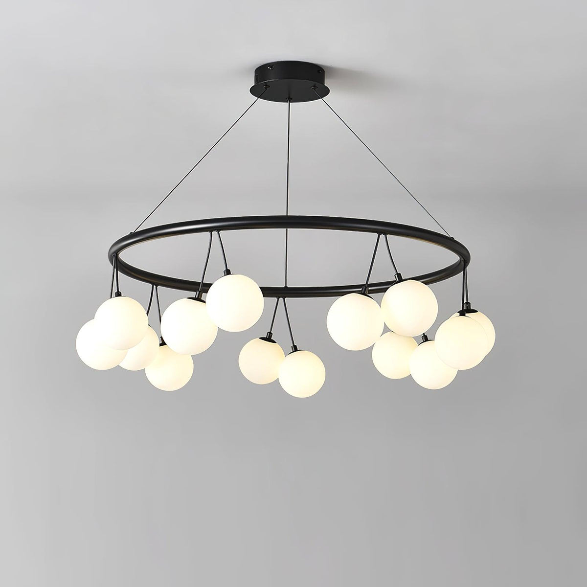 Heronia Modern Glass Chandelier with Black Metal Frame