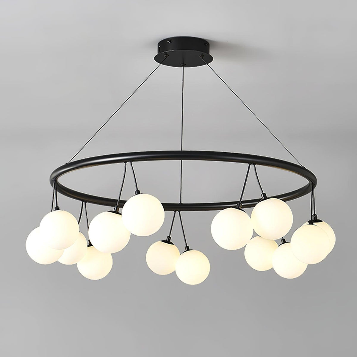 Heronia Modern Glass Chandelier with Black Metal Frame