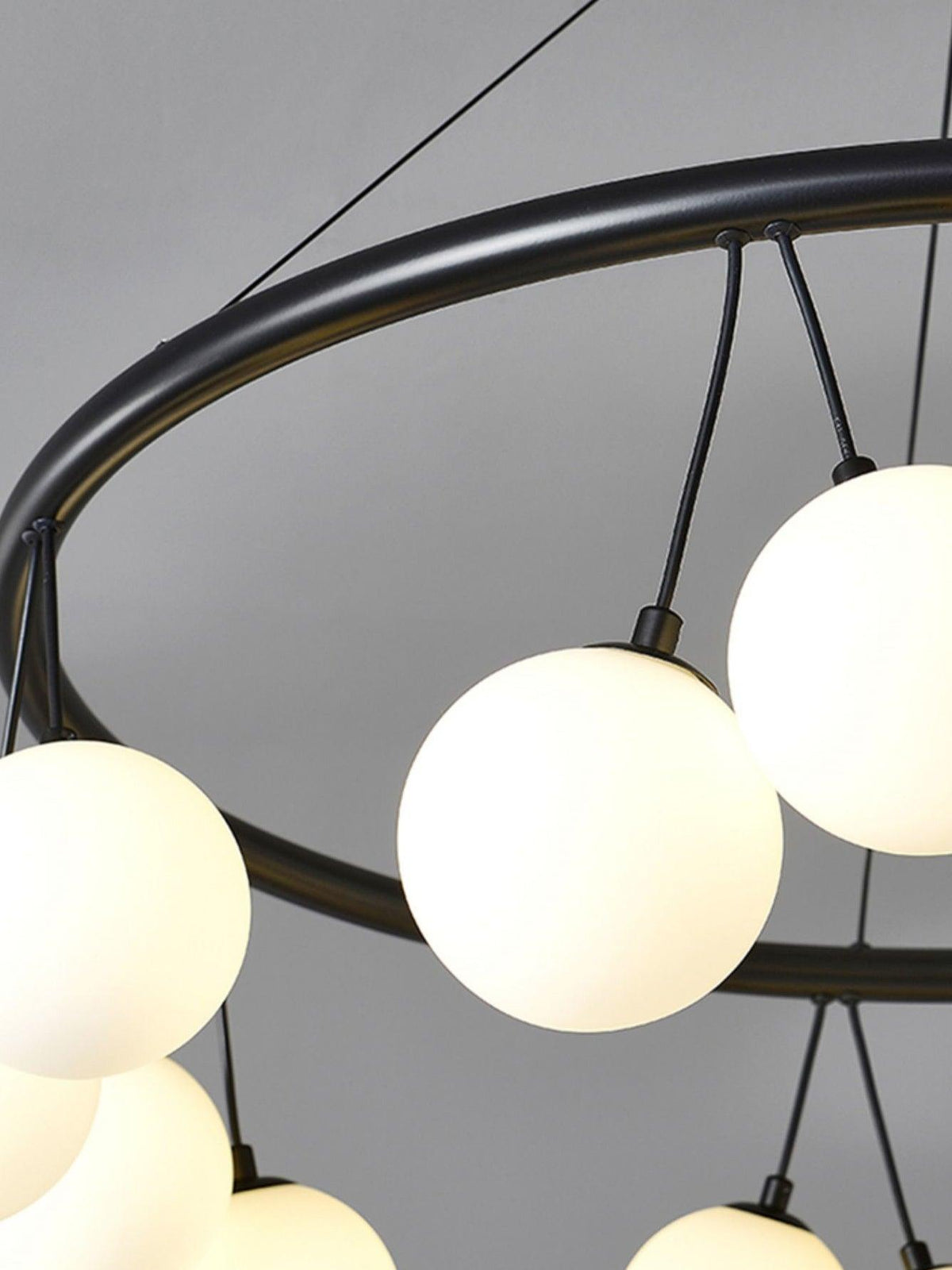 Heronia Modern Glass Chandelier with Black Metal Frame