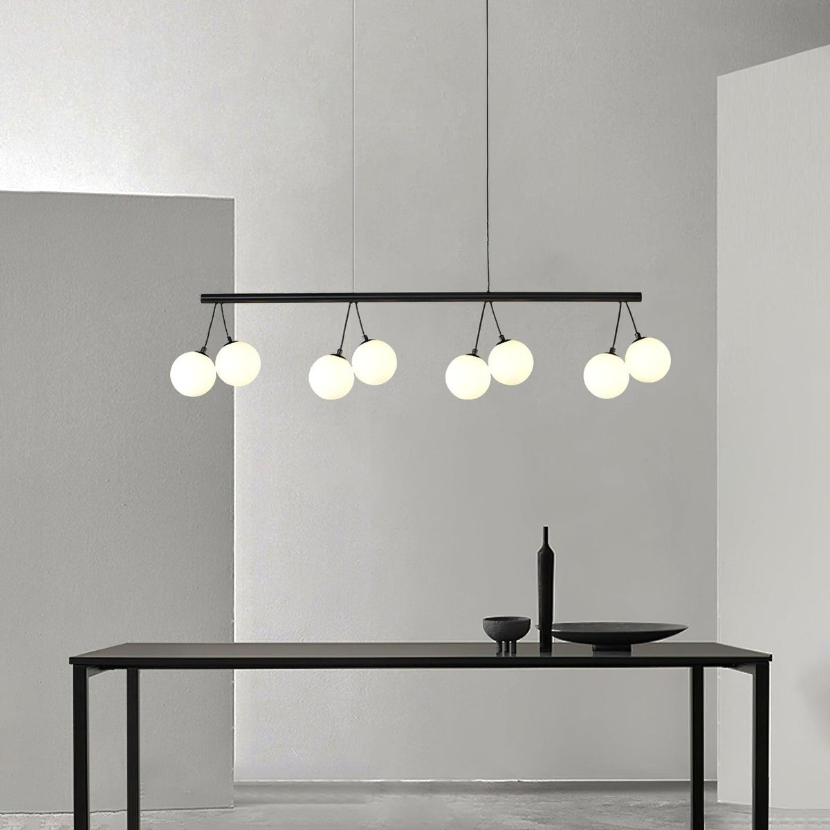 Heronia Modern Glass Chandelier with Black Metal Frame