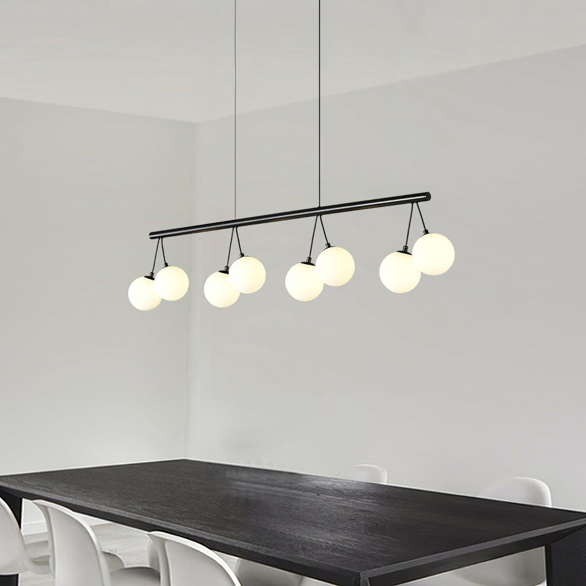 Heronia Modern Glass Chandelier with Black Metal Frame