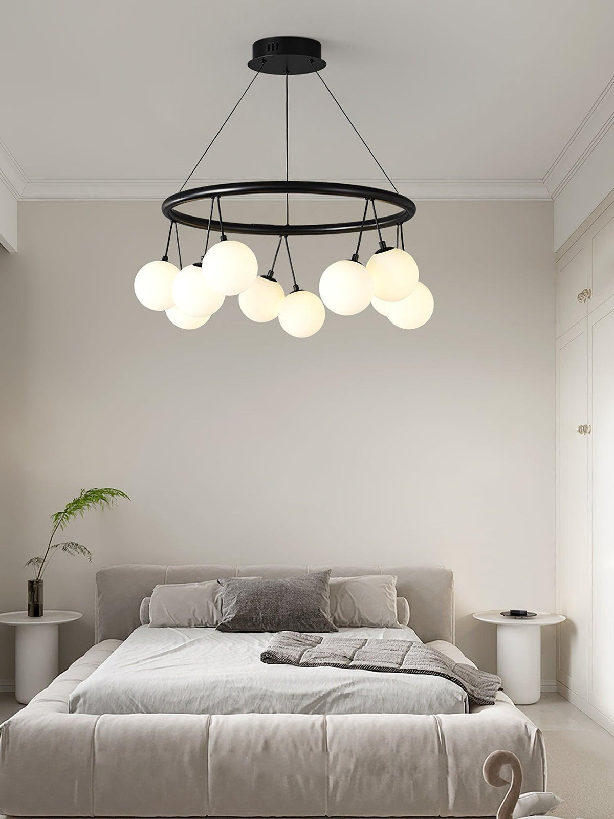 Heronia Modern Glass Chandelier with Black Metal Frame
