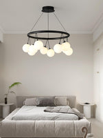 Heronia Modern Glass Chandelier with Black Metal Frame