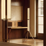 Hexagonal Glass Floor Lamp with Chrome Tripod Base