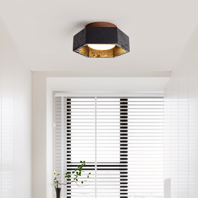 Hexarion Hexagonal Black Travertine Ceiling Light with Gold Interior