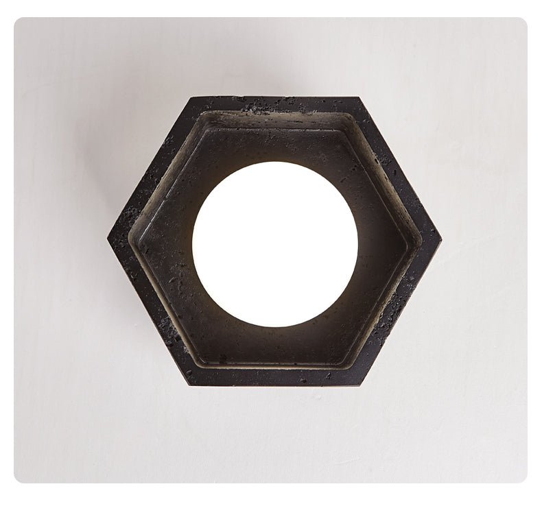 Hexarion Hexagonal Black Travertine Ceiling Light with Gold Interior