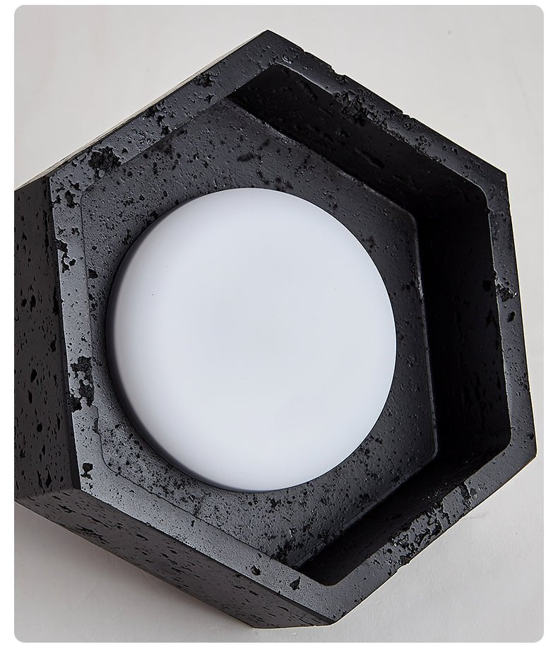 Hexarion Hexagonal Black Travertine Ceiling Light with Gold Interior