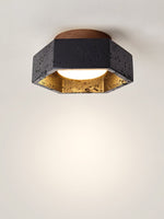 Hexarion Hexagonal Black Travertine Ceiling Light with Gold Interior