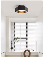 Hexarion Hexagonal Black Travertine Ceiling Light with Gold Interior