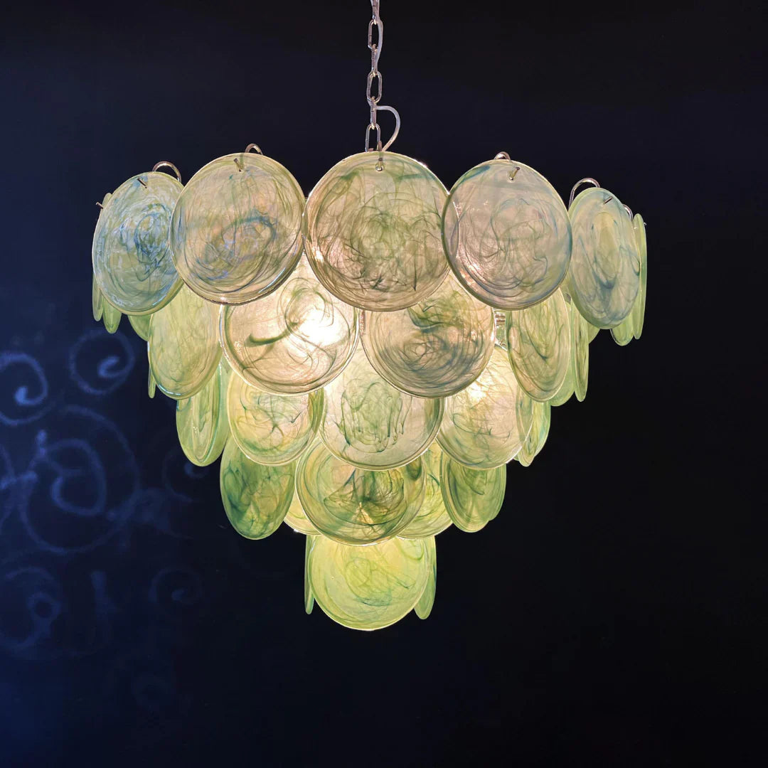 Elegant Green Murano Iridescent Disc Chandelier