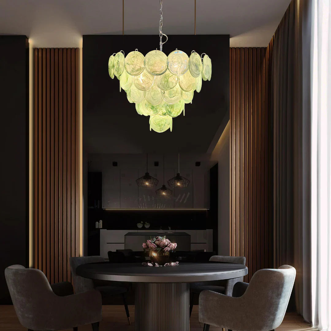 Elegant Green Murano Iridescent Disc Chandelier
