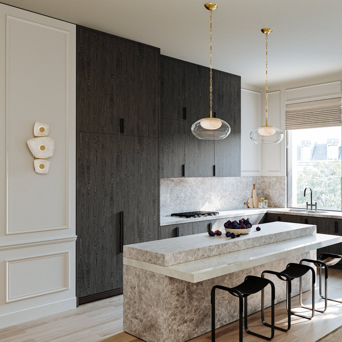 Holmdel Alabaster Wall Sconce in Aged Brass | Modern LED Wall Light