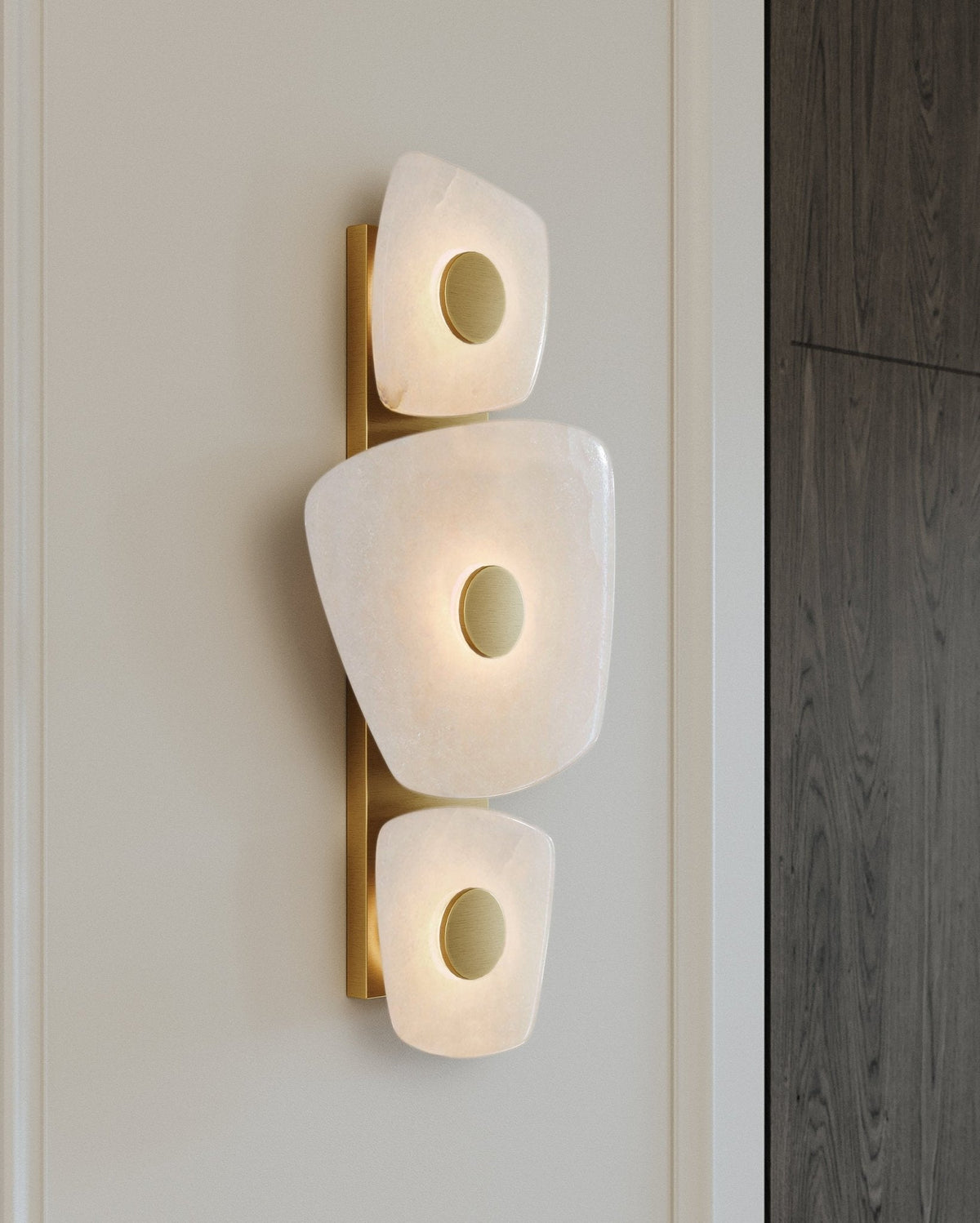 Holmdel Alabaster Wall Sconce in Aged Brass | Modern LED Wall Light