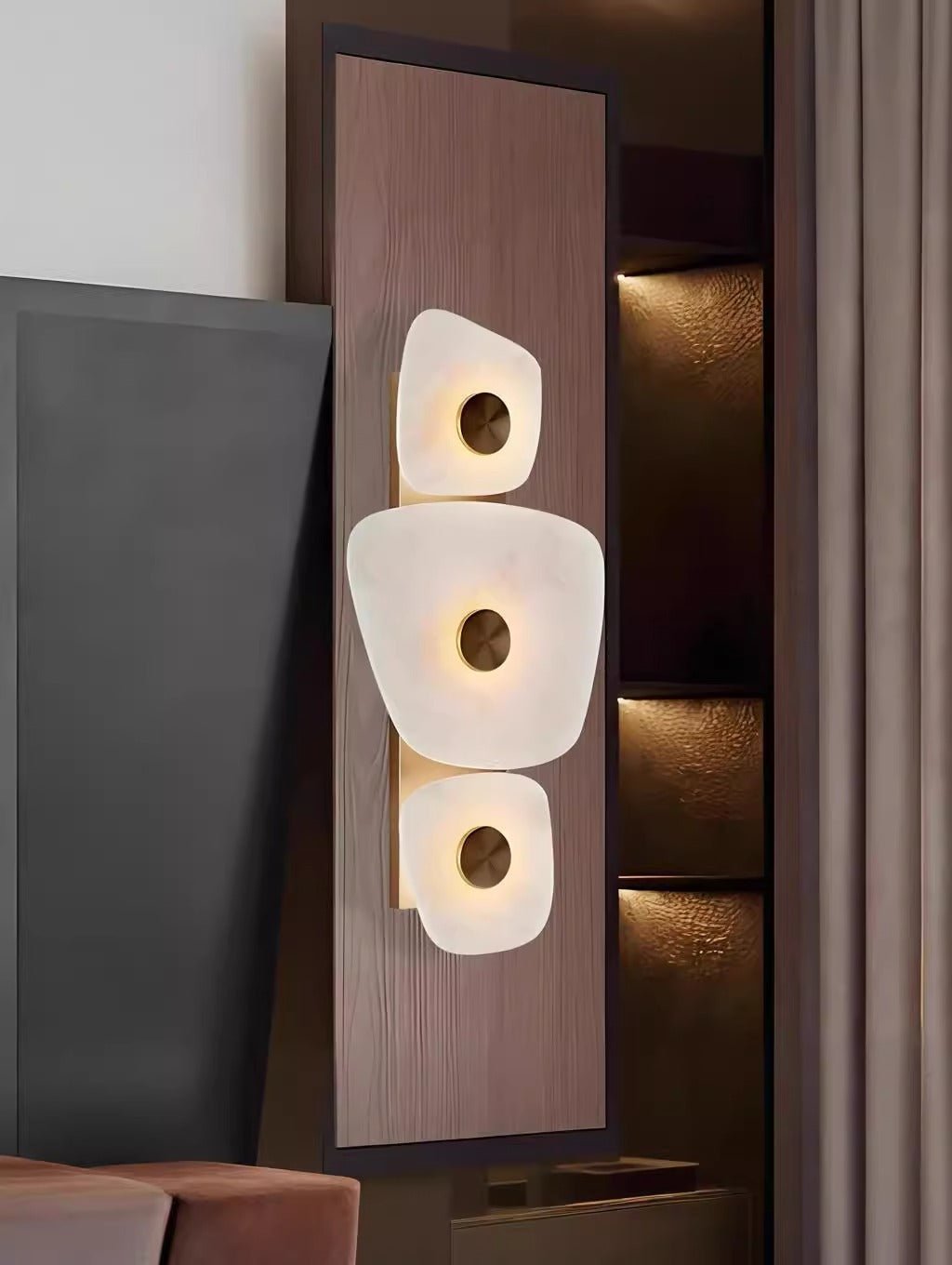 Holmdel Alabaster Wall Sconce in Aged Brass | Modern LED Wall Light