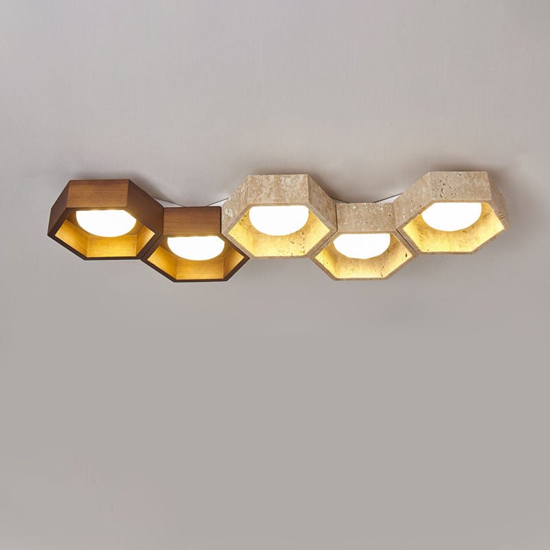 Honeycomb Travertine Ceiling Light – Natural Stone Flush Mount