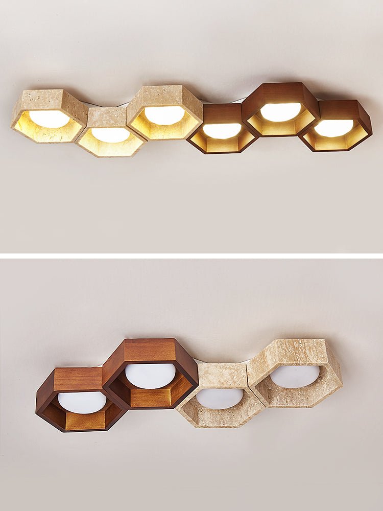 Honeycomb Travertine Ceiling Light – Natural Stone Flush Mount