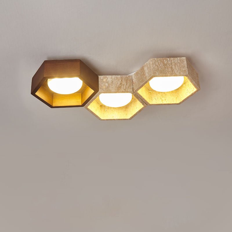 Honeycomb Travertine Ceiling Light – Natural Stone Flush Mount