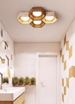 Honeycomb Travertine Ceiling Light – Natural Stone Flush Mount