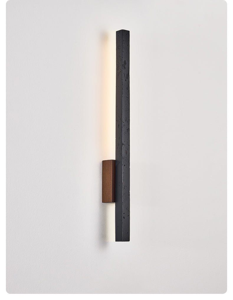 Horizon Pillar Sconce — Black Travertine & Walnut Wall Light