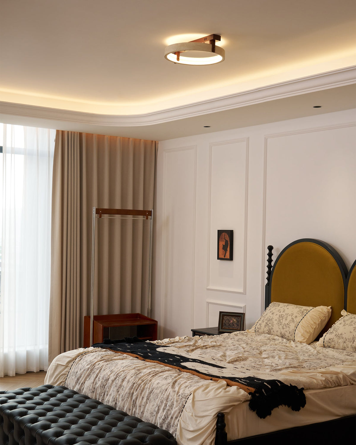 Horizon Ring Ceiling Lamp in Natural Travertine | Modern Flush Mount LED Light