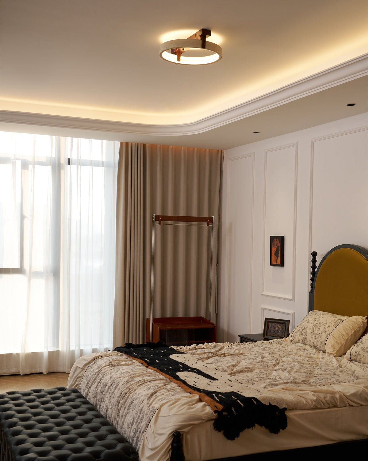 Horizon Ring Ceiling Lamp in Natural Travertine | Modern Flush Mount LED Light