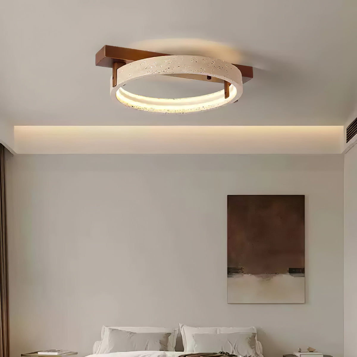 Horizon Ring Ceiling Lamp in Natural Travertine | Modern Flush Mount LED Light
