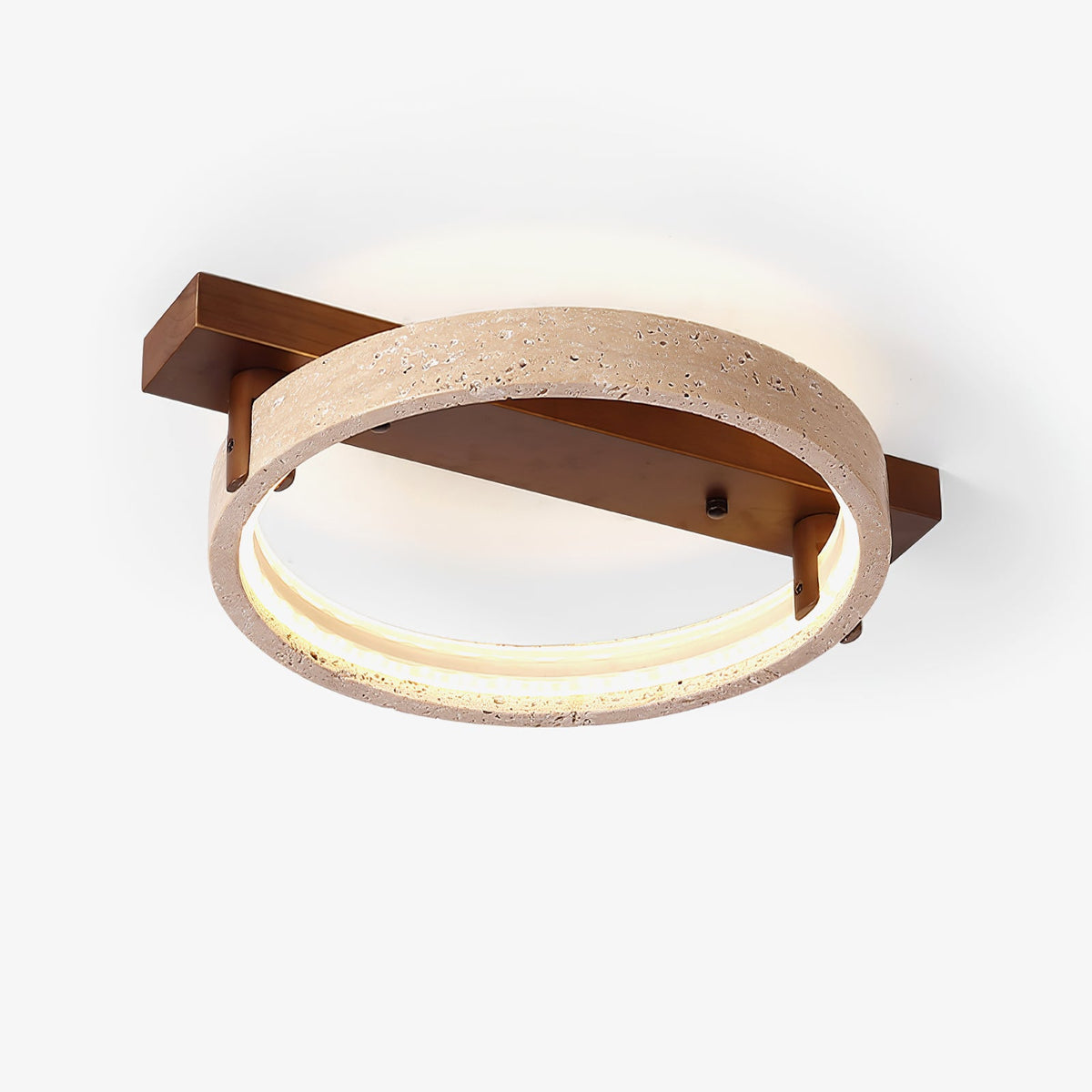 Horizon Ring Ceiling Lamp in Natural Travertine | Modern Flush Mount LED Light