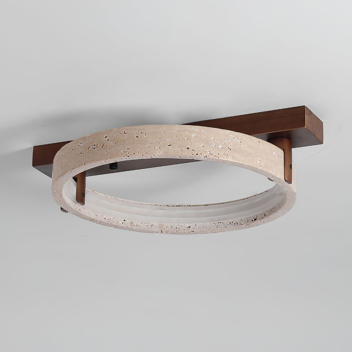 Horizon Ring Ceiling Lamp in Natural Travertine | Modern Flush Mount LED Light