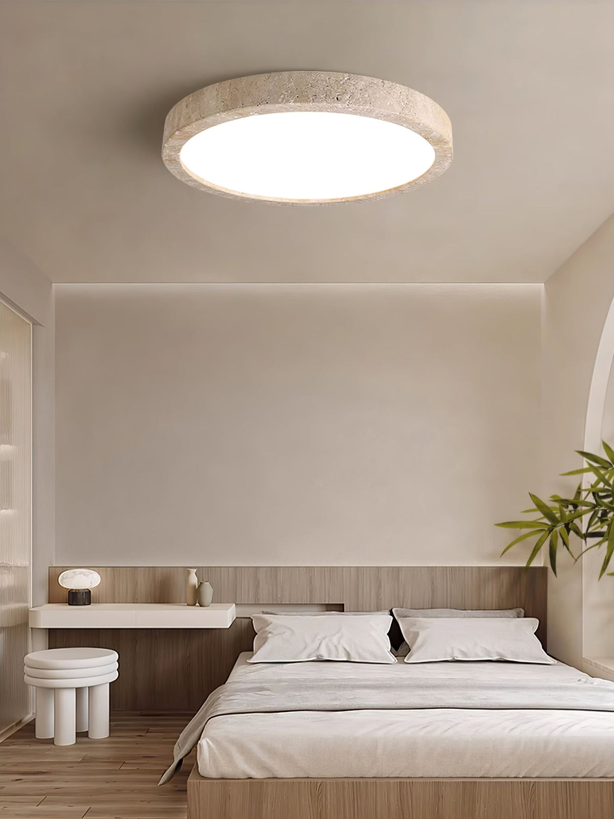 Horizon Travertine Ceiling Light – Modern Minimalist Flush Mount