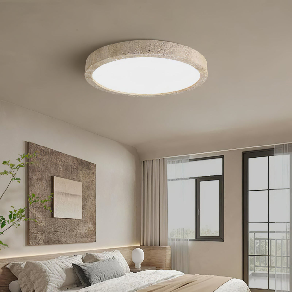 Horizon Travertine Ceiling Light – Modern Minimalist Flush Mount