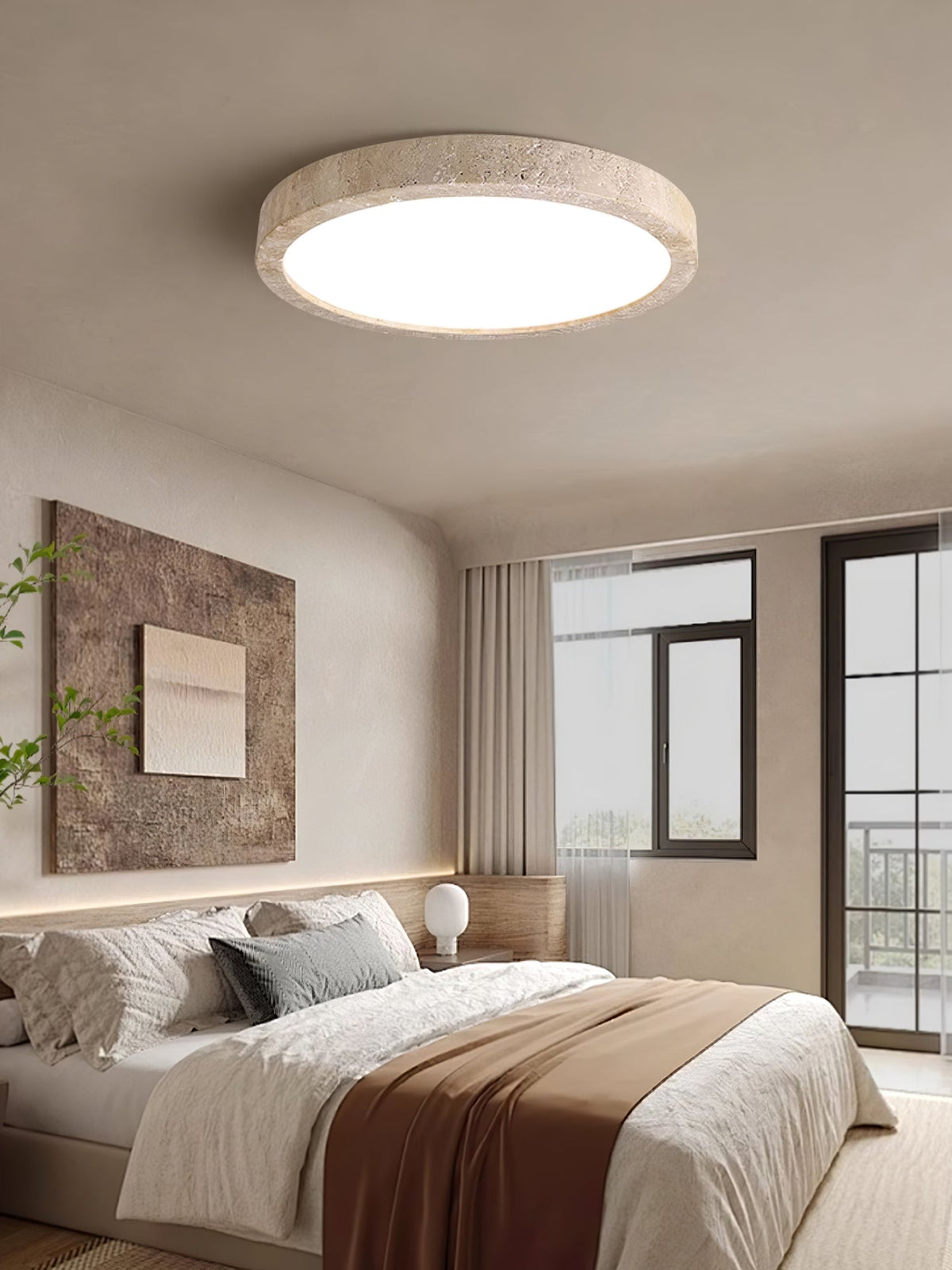 Horizon Travertine Ceiling Light – Modern Minimalist Flush Mount