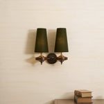 Orlan Twin Fabric Shade Wall Sconce in Walnut and Bronze
