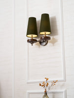 Orlan Twin Fabric Shade Wall Sconce in Walnut and Bronze