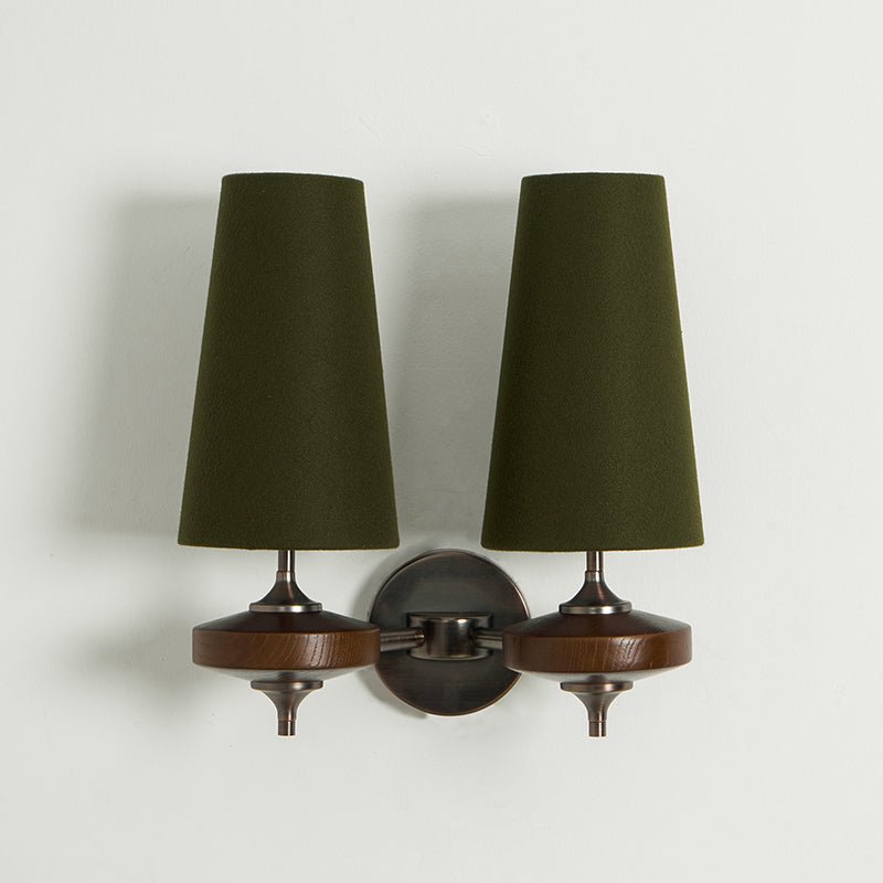 Orlan Twin Fabric Shade Wall Sconce in Walnut and Bronze