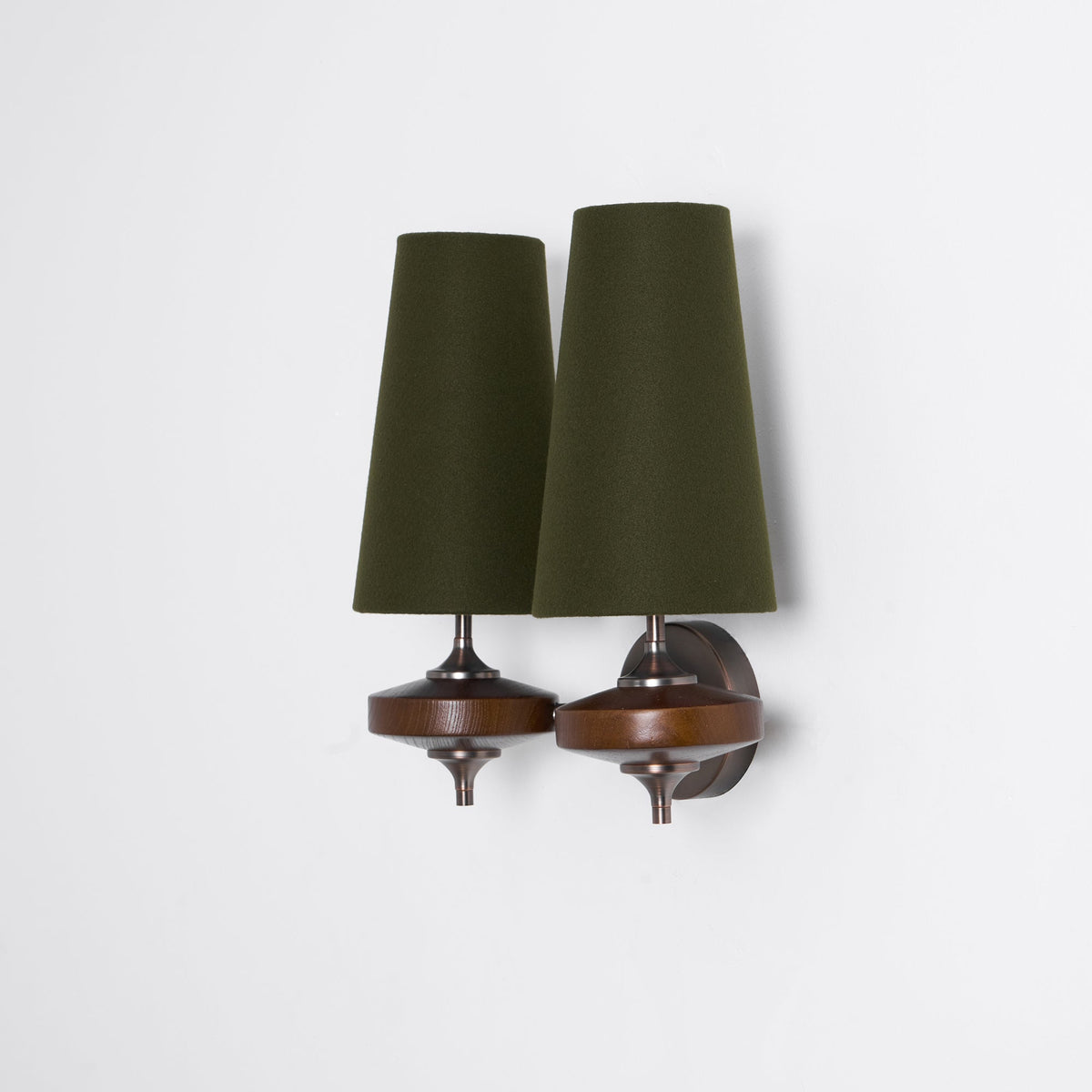 Orlan Twin Fabric Shade Wall Sconce in Walnut and Bronze