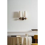 Orlan Twin Fabric Shade Wall Sconce in Walnut and Bronze
