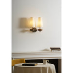 Orlan Twin Fabric Shade Wall Sconce in Walnut and Bronze