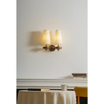 Orlan Twin Fabric Shade Wall Sconce in Walnut and Bronze