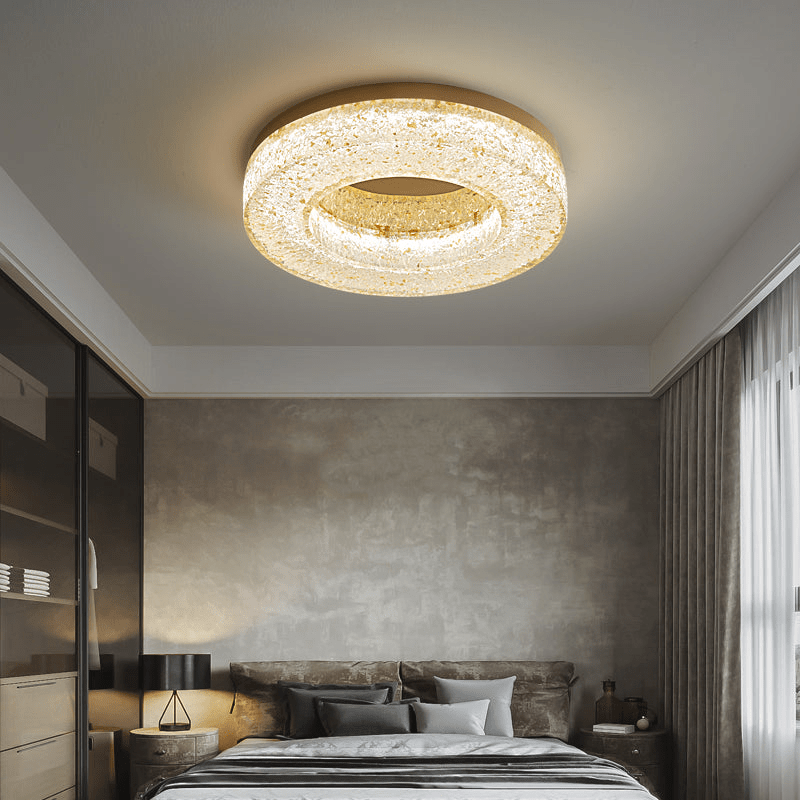 Ice Crack Circle Flush Mount Ceiling Light in Brass and Resin