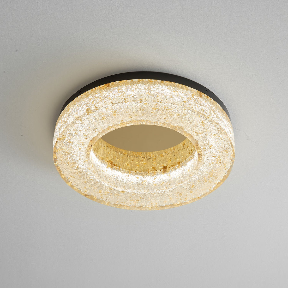 Ice Crack Circle Flush Mount Ceiling Light in Brass and Resin