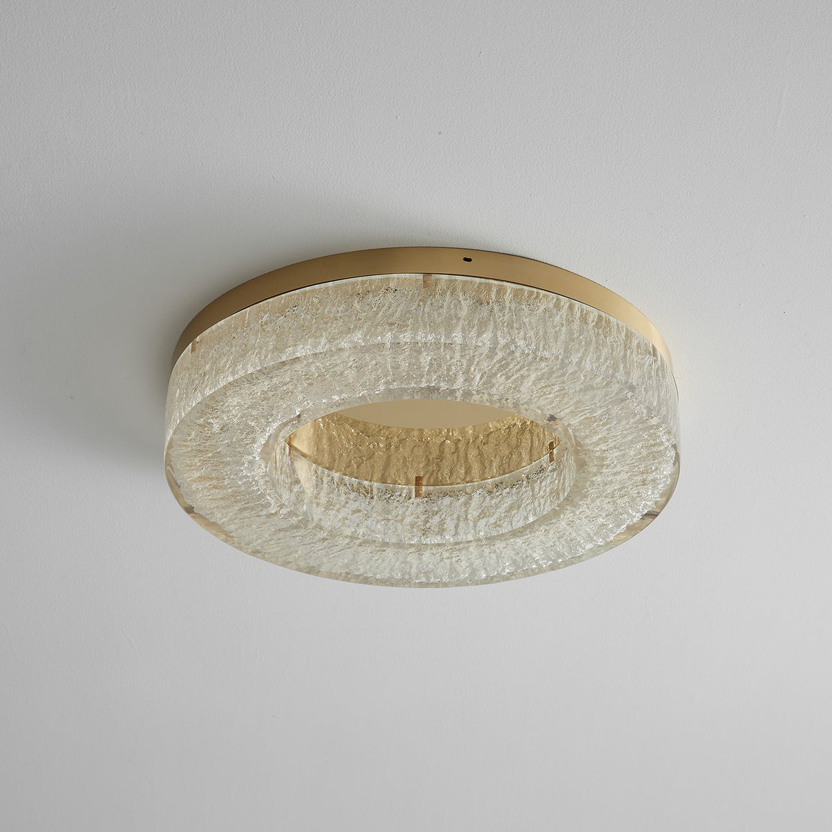 Ice Crack Circle Flush Mount Ceiling Light in Brass and Resin