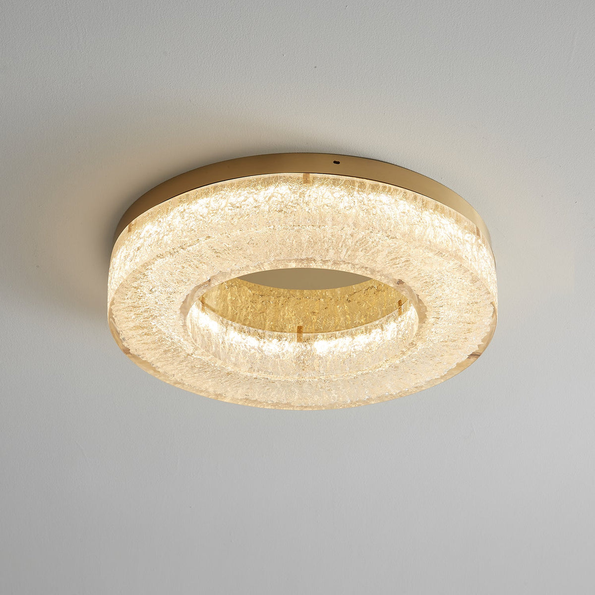 Ice Crack Circle Flush Mount Ceiling Light in Brass and Resin