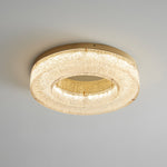 Ice Crack Circle Flush Mount Ceiling Light in Brass and Resin